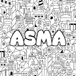 Coloring page first name ASMA - City background