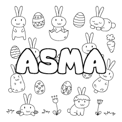 Coloring page first name ASMA - Easter background