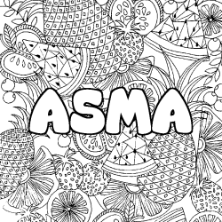 Coloring page first name ASMA - Fruits mandala background