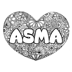 Coloring page first name ASMA - Heart mandala background