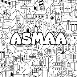 Coloring page first name ASMAA - City background