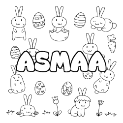 Coloring page first name ASMAA - Easter background