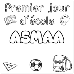 Coloring page first name ASMAA - School First day background