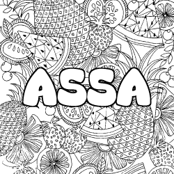 Coloring page first name ASSA - Fruits mandala background