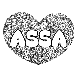 Coloring page first name ASSA - Heart mandala background