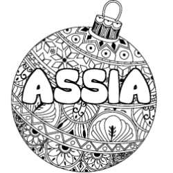 Coloring page first name ASSIA - Christmas tree bulb background
