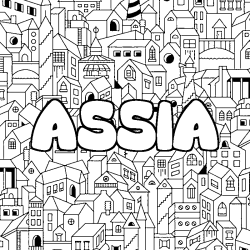 Coloring page first name ASSIA - City background