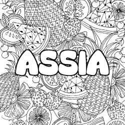 Coloring page first name ASSIA - Fruits mandala background