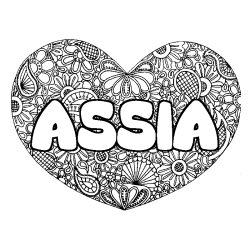 Coloring page first name ASSIA - Heart mandala background