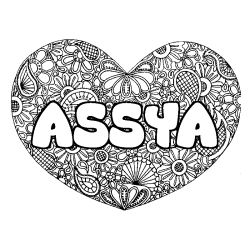 Coloring page first name ASSYA - Heart mandala background