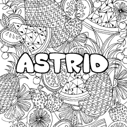 Coloring page first name ASTRID - Fruits mandala background