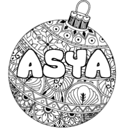Coloring page first name ASYA - Christmas tree bulb background