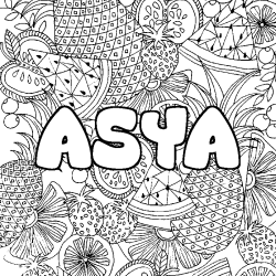 Coloring page first name ASYA - Fruits mandala background