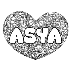 Coloring page first name ASYA - Heart mandala background