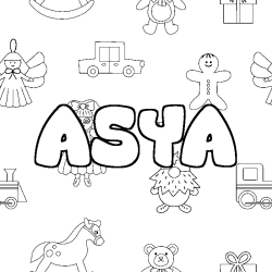Coloring page first name ASYA - Toys background