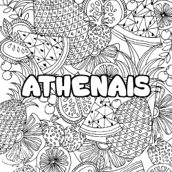 Coloring page first name ATHENAIS - Fruits mandala background