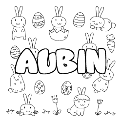 Coloring page first name AUBIN - Easter background