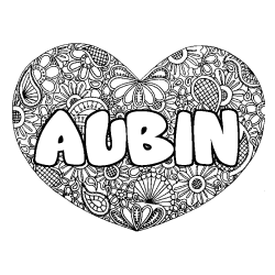 Coloring page first name AUBIN - Heart mandala background