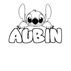 Coloring page first name AUBIN - Stitch background