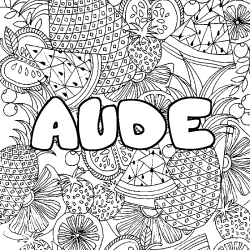 Coloring page first name AUDE - Fruits mandala background