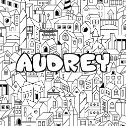 Coloring page first name AUDREY - City background
