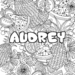 Coloring page first name AUDREY - Fruits mandala background