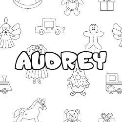 Coloring page first name AUDREY - Toys background