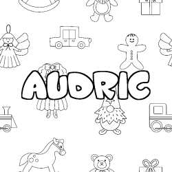 Coloring page first name AUDRIC - Toys background