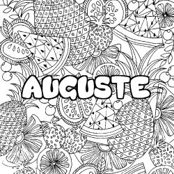 Coloring page first name AUGUSTE - Fruits mandala background