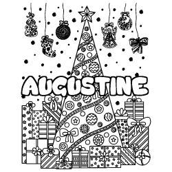 Coloring page first name AUGUSTINE - Christmas tree and presents background