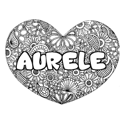 Coloring page first name AURELE - Heart mandala background