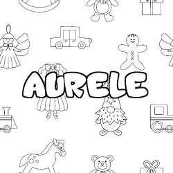Coloring page first name AURELE - Toys background