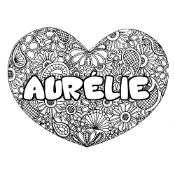 Coloring page first name AURÉLIE - Heart mandala background