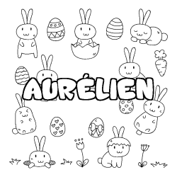 Coloring page first name AURÉLIEN - Easter background