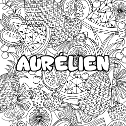 Coloring page first name AURÉLIEN - Fruits mandala background