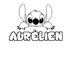 Coloring page first name AURÉLIEN - Stitch background