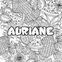 Coloring page first name AURIANE - Fruits mandala background