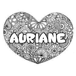 Coloring page first name AURIANE - Heart mandala background