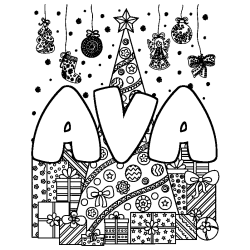 Coloring page first name AVA - Christmas tree and presents background