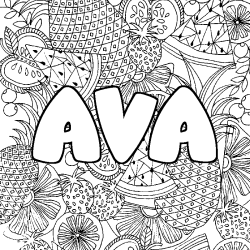 Coloring page first name AVA - Fruits mandala background