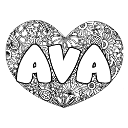 Coloring page first name AVA - Heart mandala background