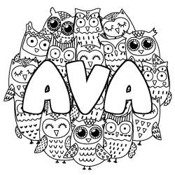 Coloring page first name AVA - Owls background