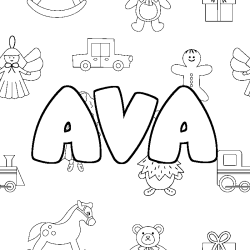 Coloring page first name AVA - Toys background