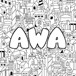 Coloring page first name AWA - City background