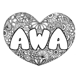 Coloring page first name AWA - Heart mandala background