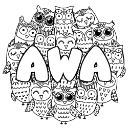 Coloring page first name AWA - Owls background