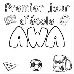 Coloring page first name AWA - School First day background