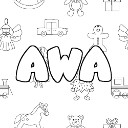 Coloring page first name AWA - Toys background