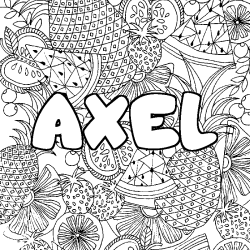 Coloring page first name AXEL - Fruits mandala background