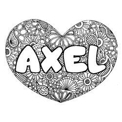 Coloring page first name AXEL - Heart mandala background